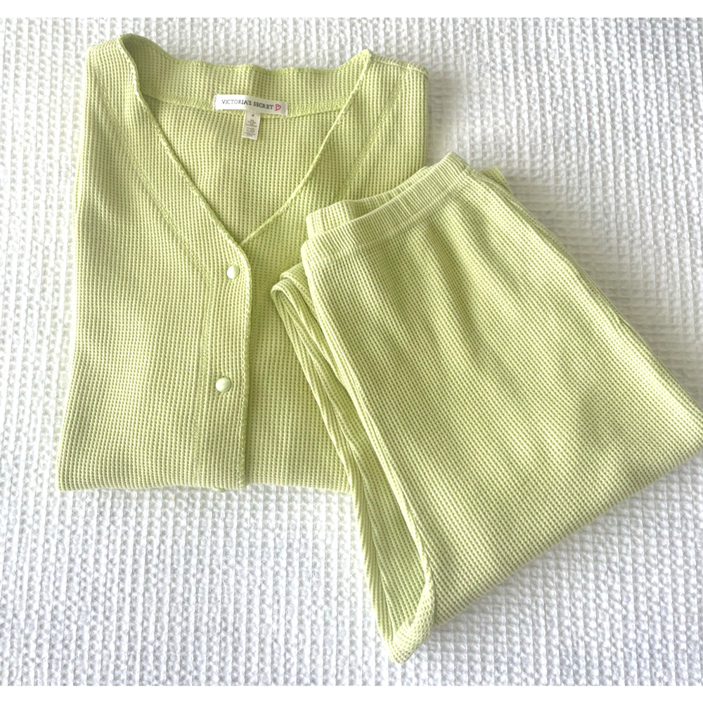 Vtg Victorias Secret Thermal Pajama Set Late 90s / Y2K Lounge Waffle Knit Medium - Picture 5 of 5